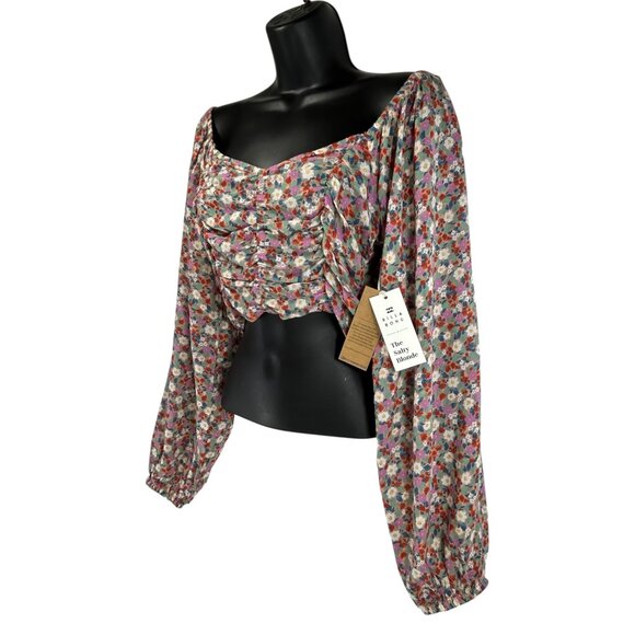 BILLABONG THE SALTY BLONDE Free Love Crop Top Sz M Multicolor Floral Puff Sleeve - Picture 12 of 16